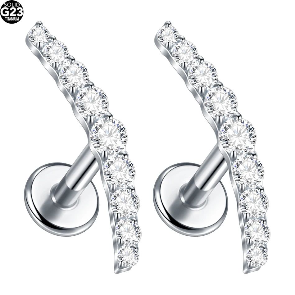 1Pc 티타늄 지르콘 귀 스터드 Labret 피어싱 내부 스레드 헬릭스 피어싱 T..