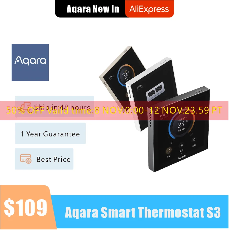Aqara S3 Zigbee Smart LED Thermostat HVAC Touch 3.95" Panel Automatic