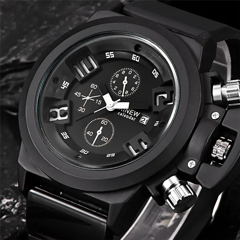 Cool Men Genuine XINEW Brand Watches Students Fashion Rubber Band Simple Sports Date Quartz Wrist Watch Black Montre Homme 2024