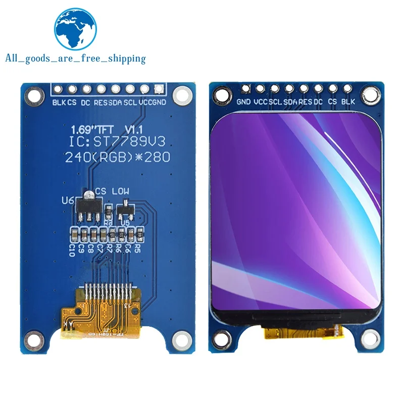 

TZT 1.69 Inch 1.69" Color TFT Display Module HD IPS LCD LED Screen 240X280 SPI Interface ST7789 Controller For Arduino