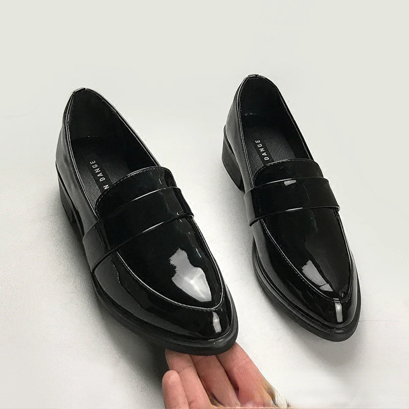 

Women Shoes Spring Autumn New Black Pointed British Style Small Leather Shoes Loafers Shoes Single Shoes Vulcanize Shoes