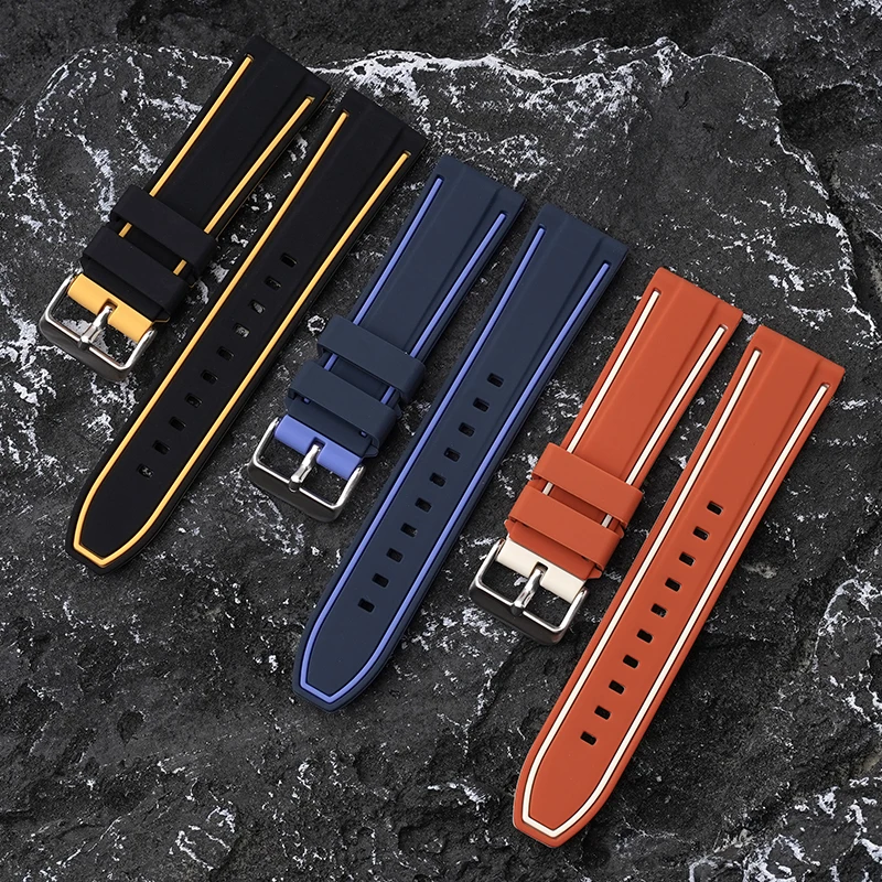 Dual-Color 22mm Waterproof Diving Silicone Watch Strap with Tool Kit
