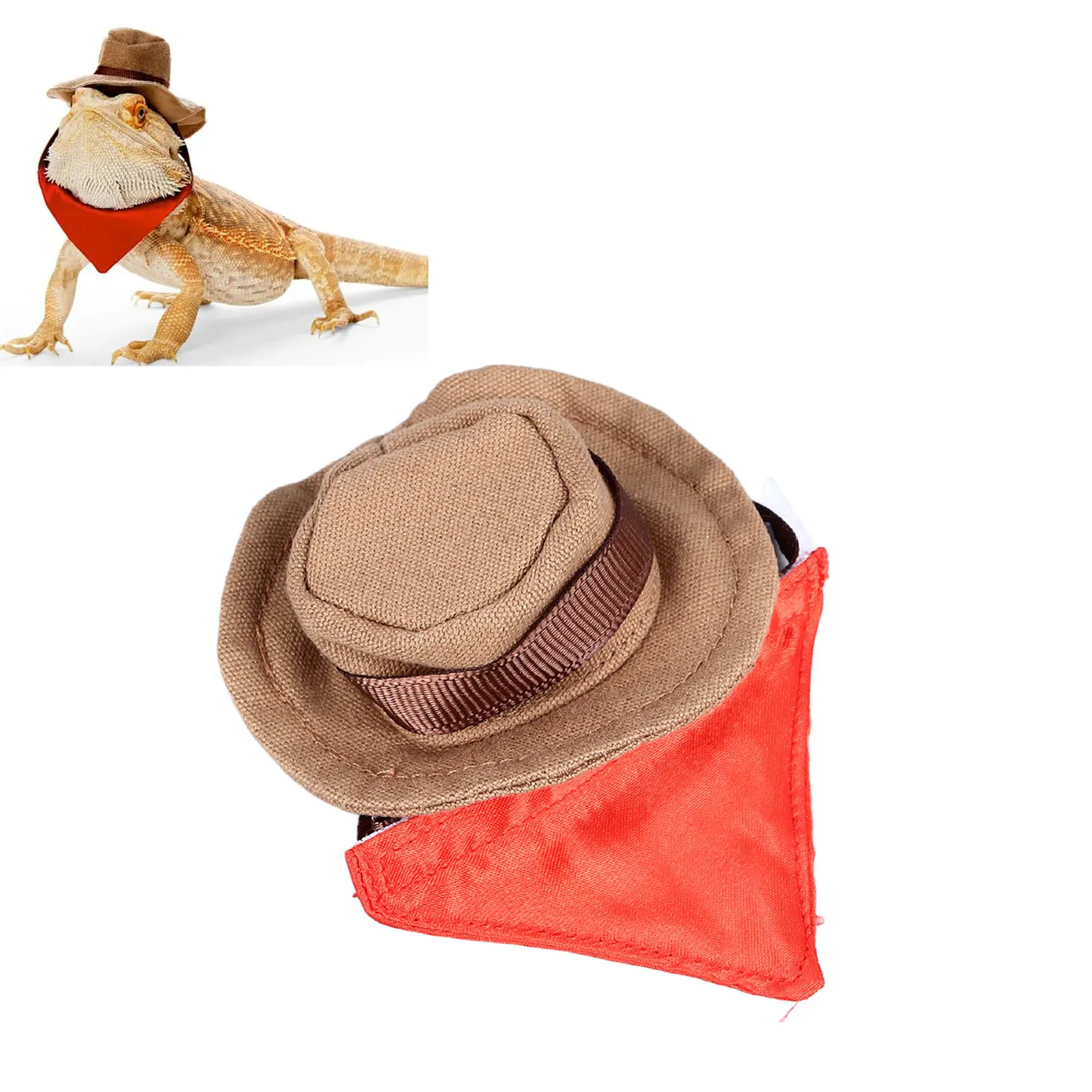 Bearded Dragon Cowboy Hat And Bandana Halloween Reptile Costume Cap With Removable Bib For Lizard Hamster Small Animal small animal clothes pet headgear
