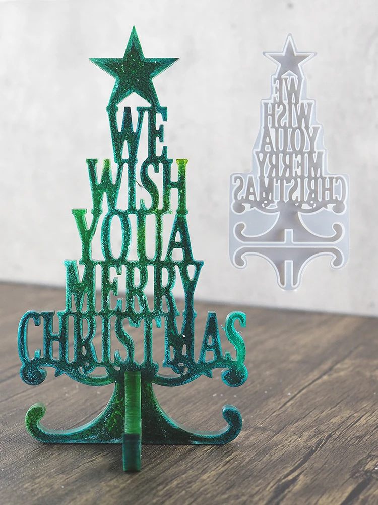 Silicone mold Merry Christmas English ornament for DIY decoration aroma plaster epoxy resin clay