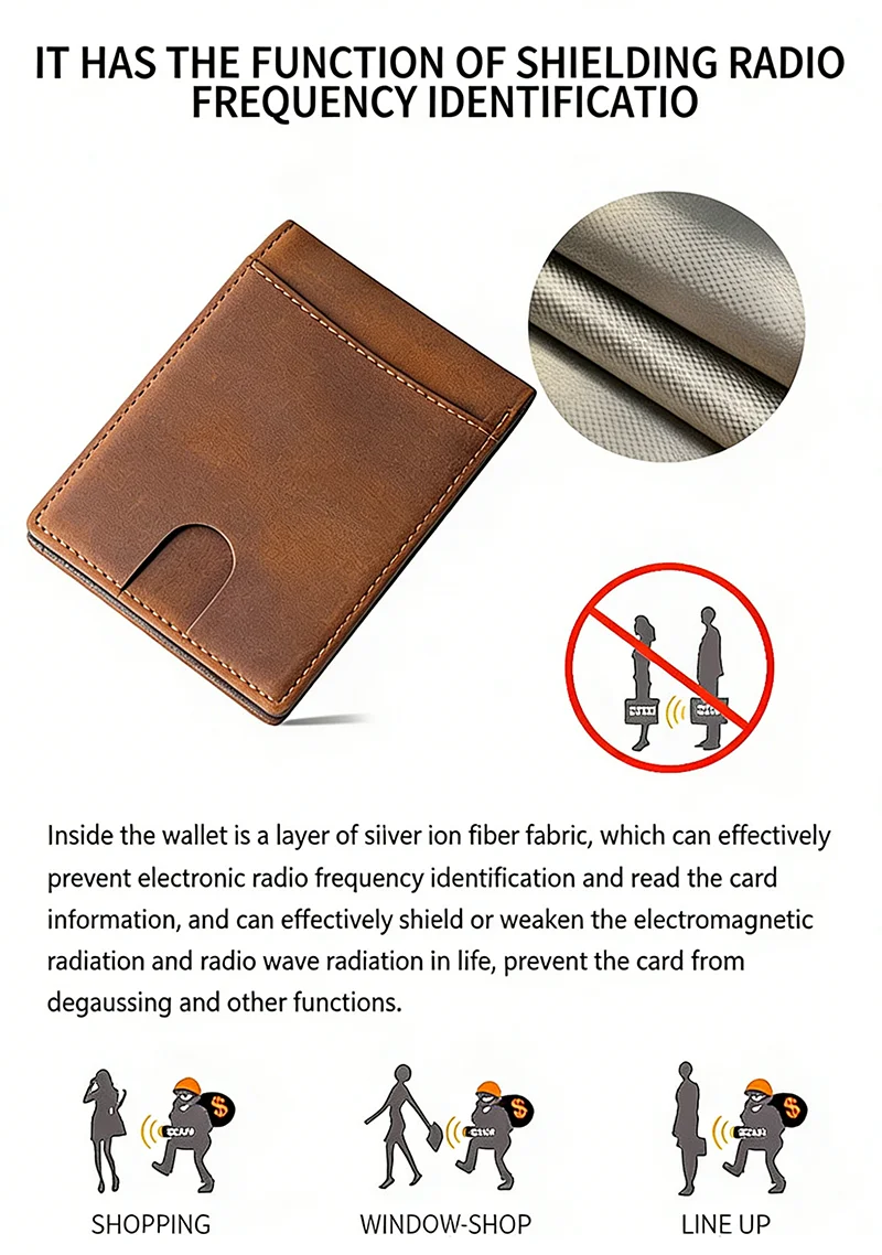 Herren Vintage Crazy Horse Leder Geldbörse RFID-Blockierung Kurze Bifold Brieftasche aus Echtem Vollnarbenleder Diebstahlsicherer Kartenhalter Portemonnaie – Detail 6