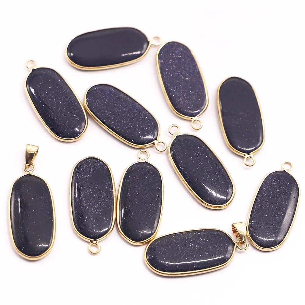 

6pcs New Natural Blue Sand Stone Multicolor Ellipse Plane Gilt Edge necklaces for women Pendants Diy Fashion Jewelry Accessories