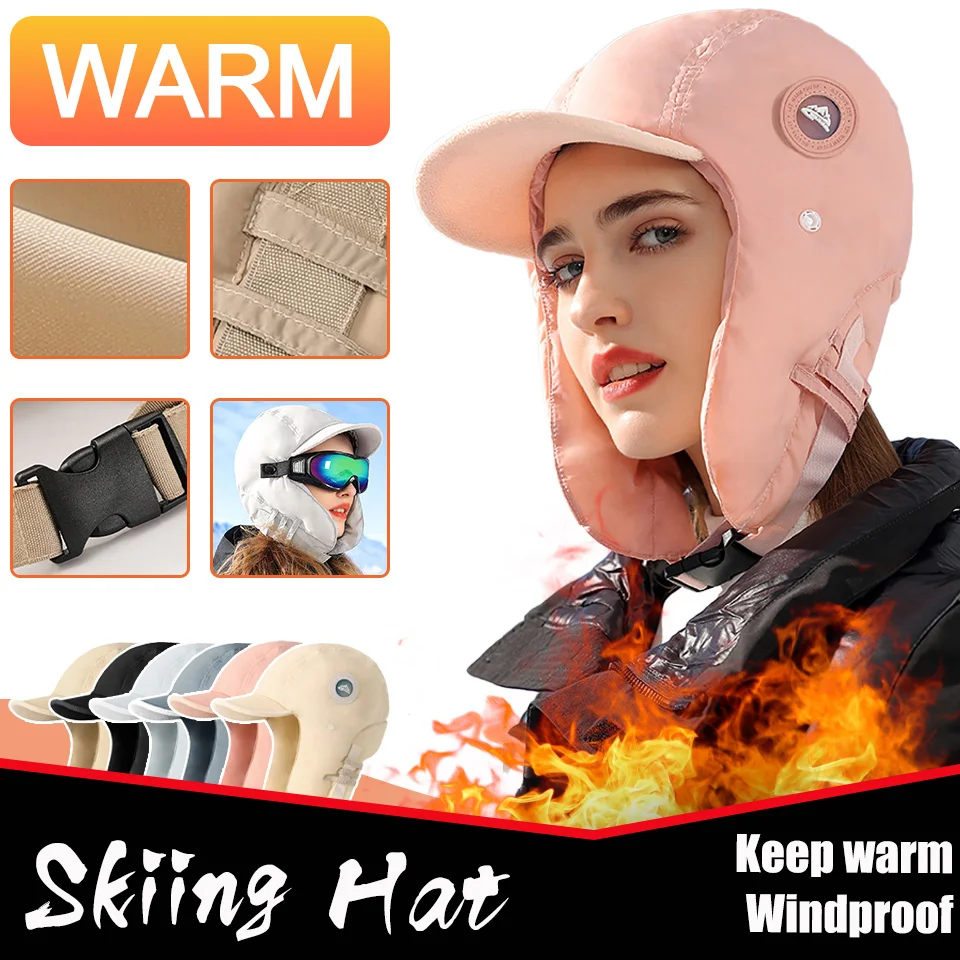 

Winter Thermal Skiing Hats With Goggles Windproof Ear Protection Men Women Outdoor Hiking Camping Riding Cap Waterproof Headgear