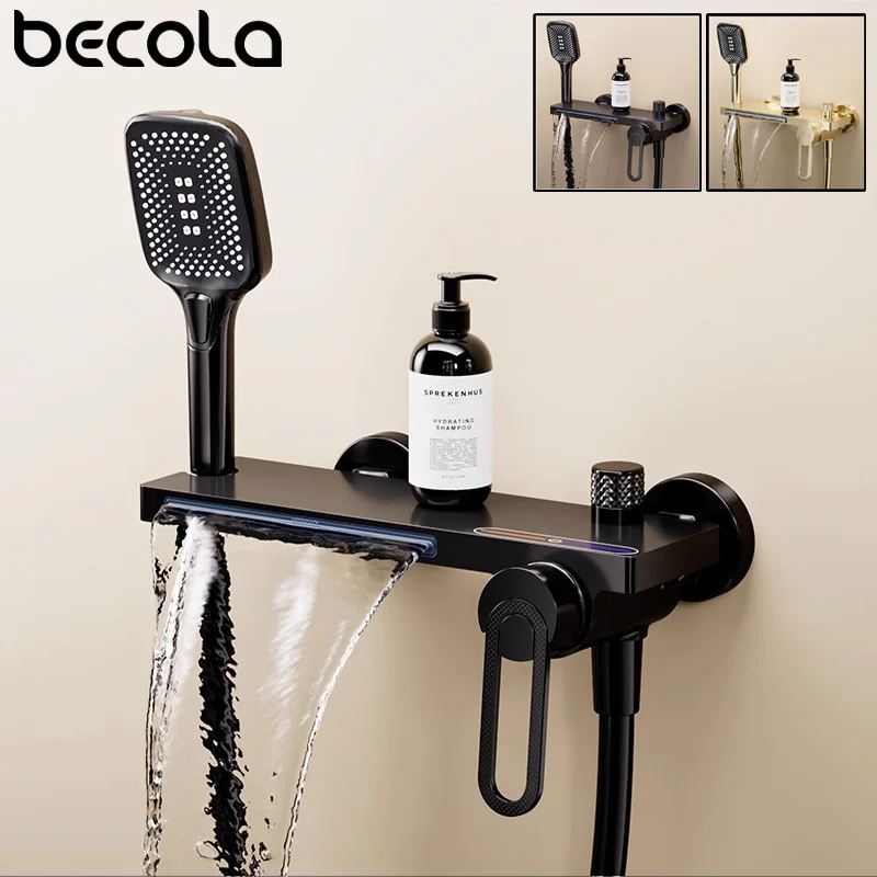 Bathtub Shower Faucet Single Handle Spout Mixer Tap With Hand Shower Wall Mount Platform Bath Mixer Water Faucet Wall Mounted 4