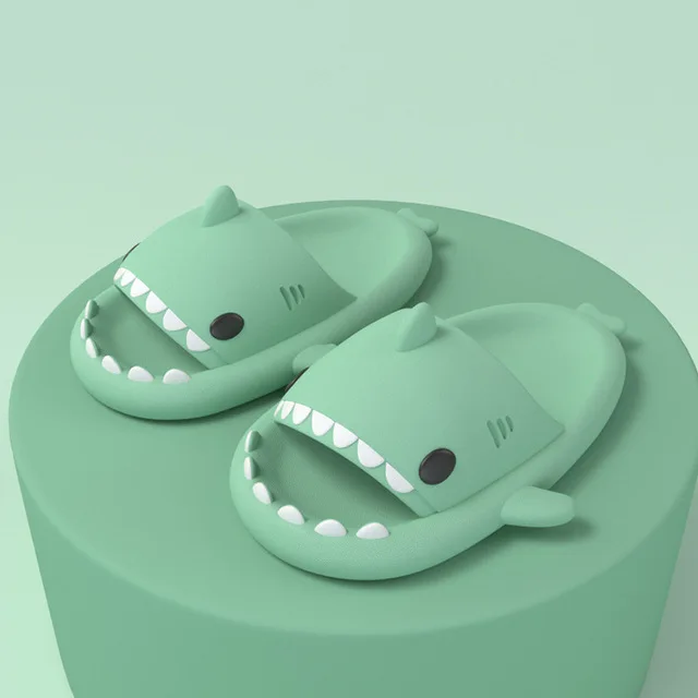 Women Thick Platform Slippers Summer Soft Sole EVA House Bathroom Anti-Slip Sandals Girls Cartoon Shark-Shaped Sole Beach Slides 