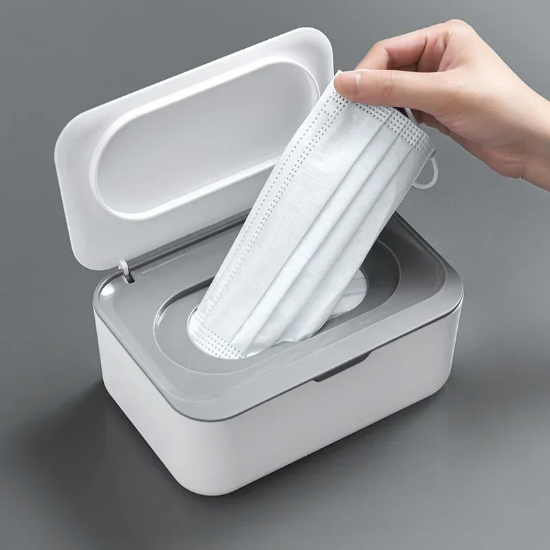 Portable Tissue Storage Box with Lid Dustproof Cover  for Wet Wipes Dispenser Home Office Mask Storage Box Sealed Organizer 5