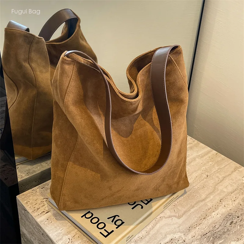 Women's Tote Bag Handbag Single Shoulder New Suede Underarm Wide Shoulder Strap Lazy Style Large Capacity Soft Leather