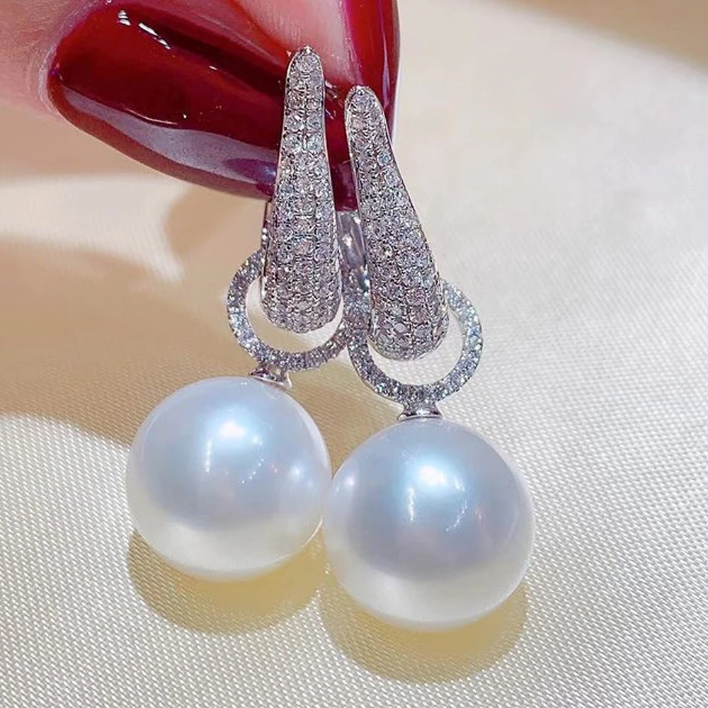 Huitan 2022 Trend Imitation Pearl Dangle Earring for Women Luxury Silver Color Bling Cubic Zirconia Fashion Elegant Lady Jewelry - Image 2