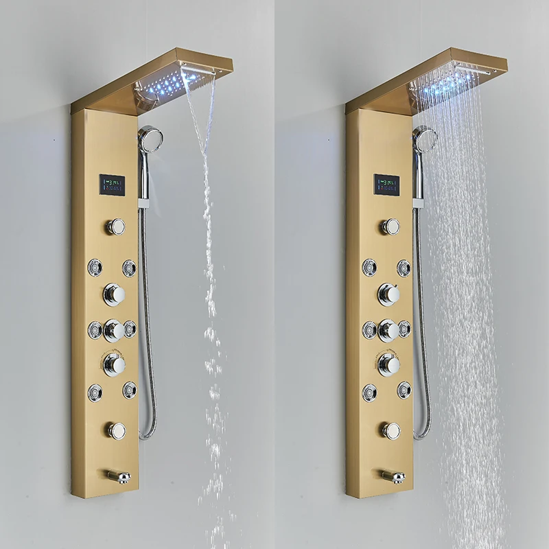 Description Picture 6 of itemSenlesen Golden Shower Column LED Shower Panel Wall Mounted Rainfall Shower Faucets W/ Massage Jets Para Bathroom Shower System