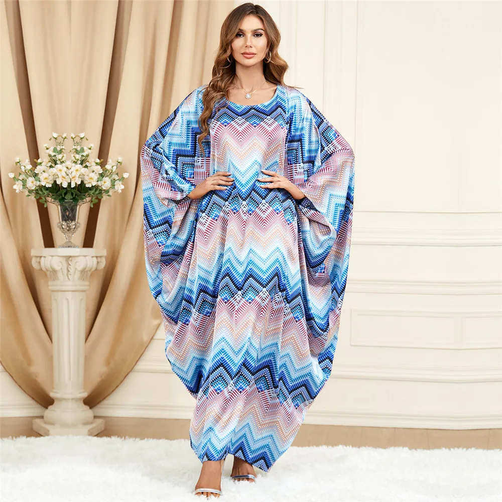 

Eid Women Batwing Sleeve Maxi Dress Ramadan Dubai Abaya Turkish Kaftan African Dashiki Loose Robe Islamic Clothing Caftan Abayas