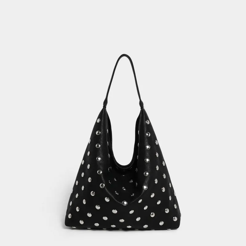 Fashion Hollow Rivet Large Capacity Tote Bag Hobos Women Handbags Luxury Soft Pu Leather Shoulder Bags Trend Big Shopper Purses