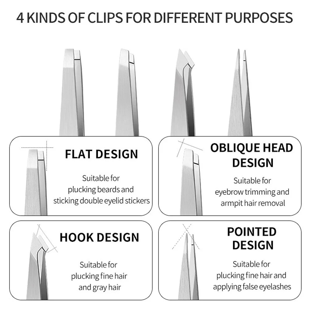 Slanted Eye Brow Clips Eyebrow Tweezers 4Pcs Professional Hair Removal Trimming Stainless Steel Makeup Eyelash Extension Tools