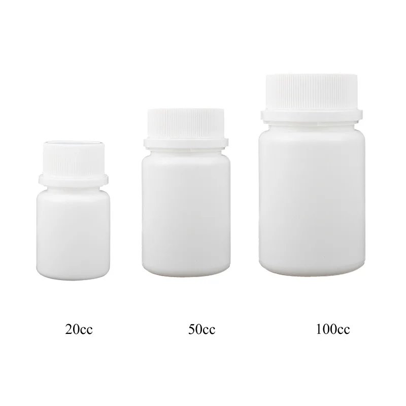 

50pcs/lot 20cc 50cc 100cc HDPE White Empty Plastic Pill Bottle Pill Container with Tamper Proof Cap Capsule Bottle Box