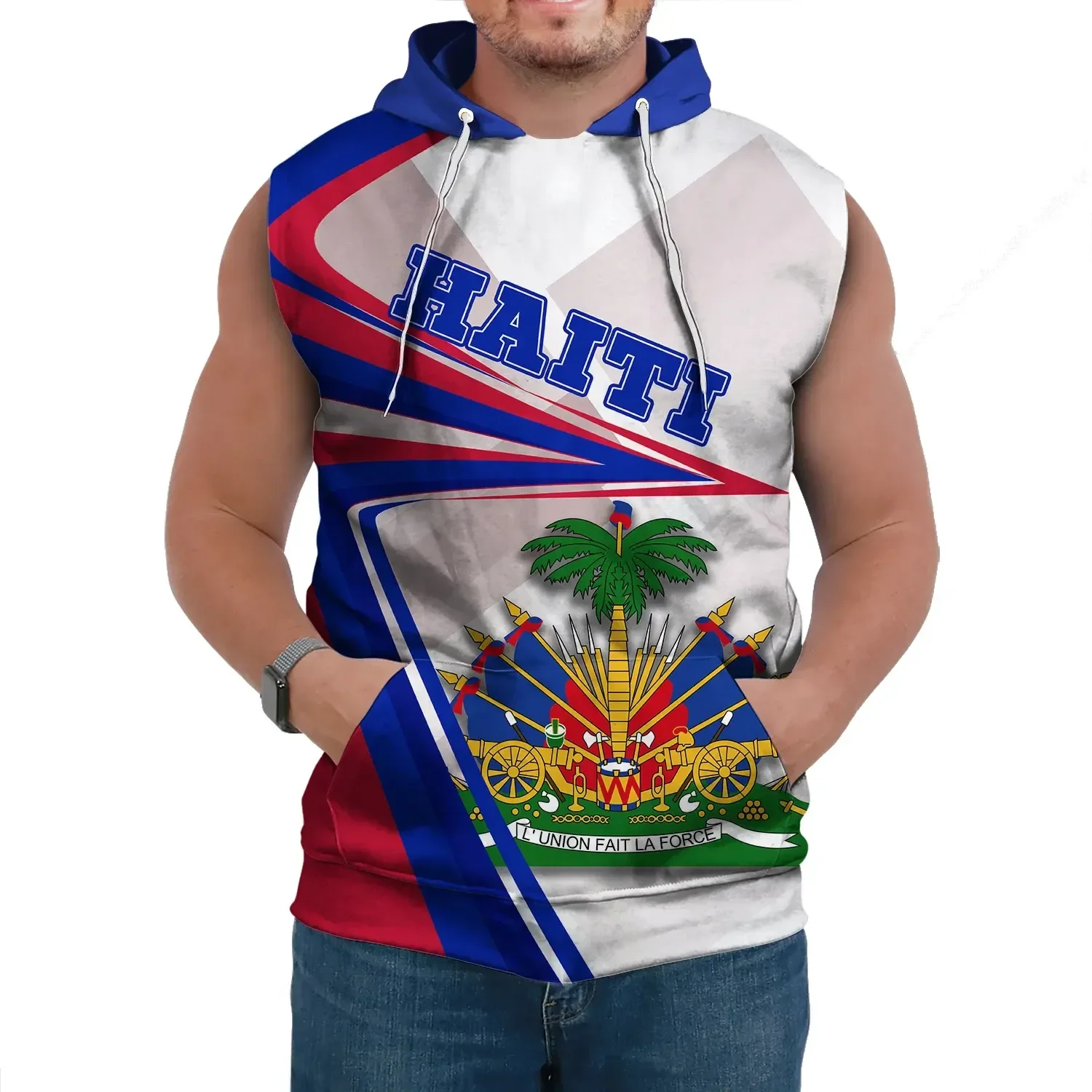 Country Emblem Flag Caribbean Sea Haiti Island Retro Streetwear 3DPrint Men/Women Harajuku Casual Summer Sleeveless Hoodies D