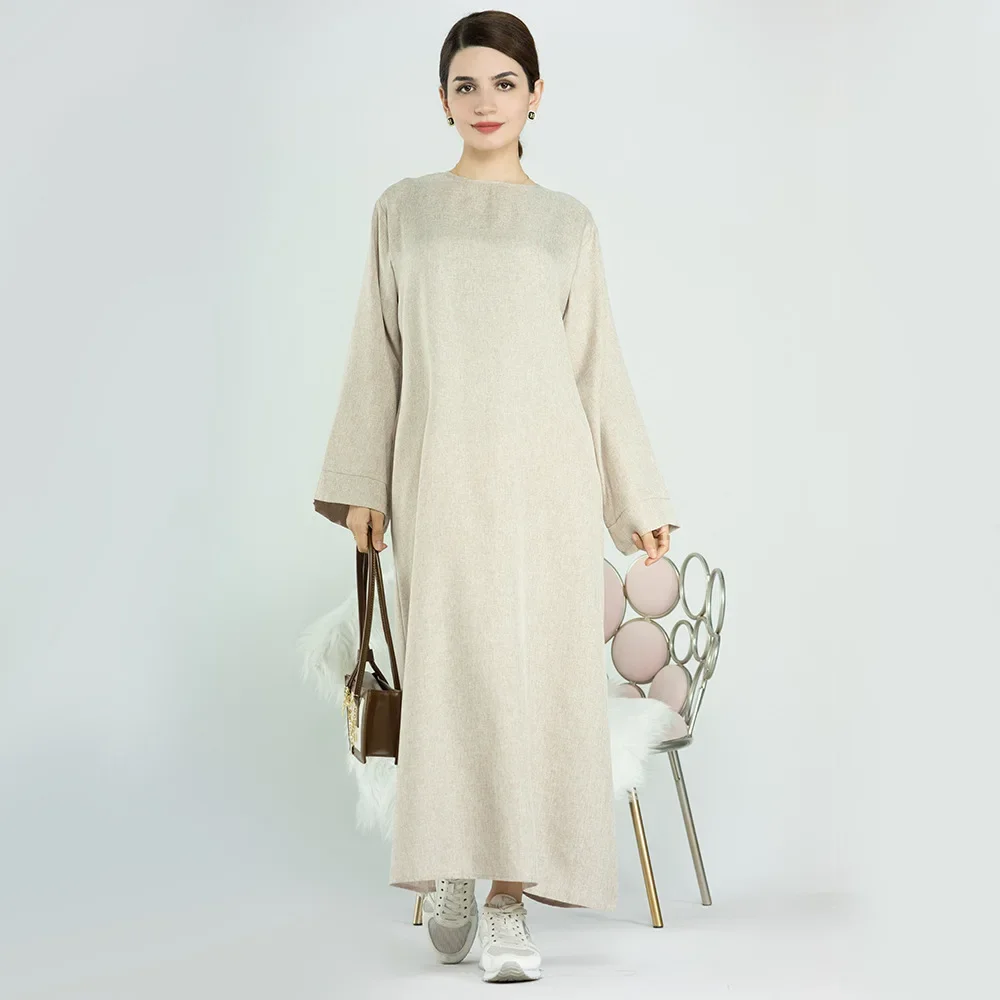 

Casual Abaya for Women Cotton Linen Plain Islamic Long Dress Dubai Turkish Modesty Kaftan Muslim Hijab Robe Summer Closed Abayas