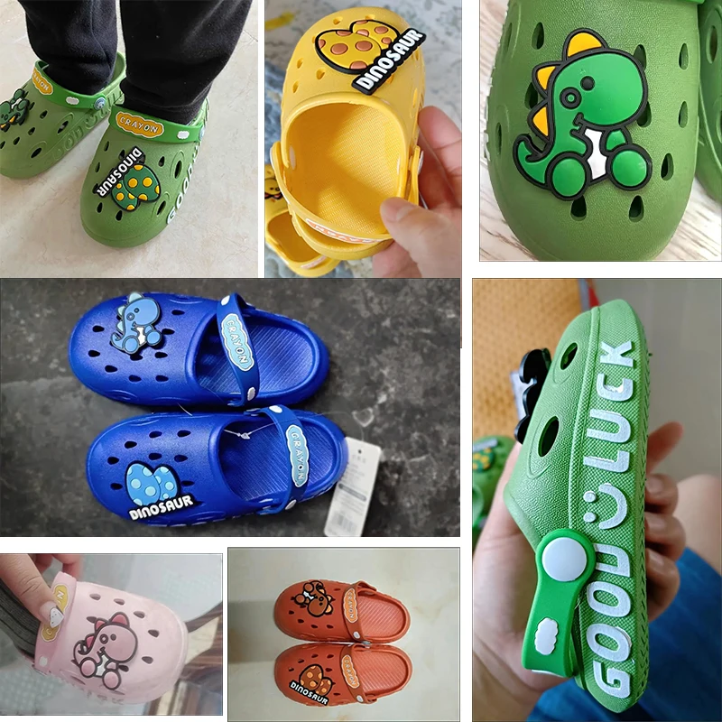 New Green Dinosaur Slippers Child Summer Mules Clogs Kids Indoor Slide Slippers Girls Boys Flip Flops Holes Sandal Cloud Slipper bata children's sandals