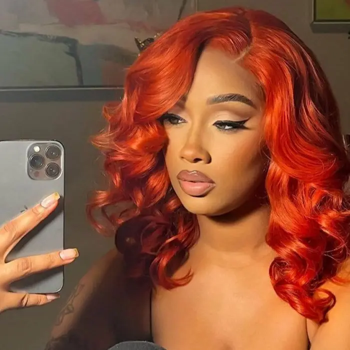 Highlight Human Hair Bob Wig Short Body Curly Bob Lace Front 350# Orange on Clearance