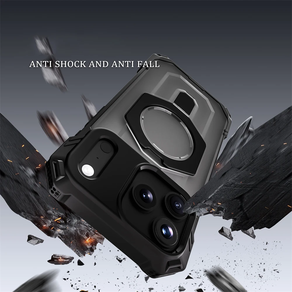 Rugged Magnetic Armor Fold Stand Phone Case with Wireless Charging and Corner Protection