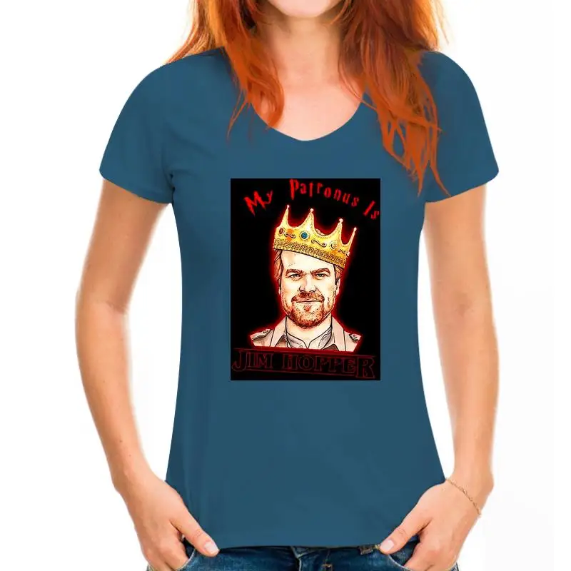 thumbnail image 1 of Camiseta Stranger tee Things My Patronus Is Jim Hopper, camiseta negra de algodón para hombre, tallas S-6XL, 1 of 5