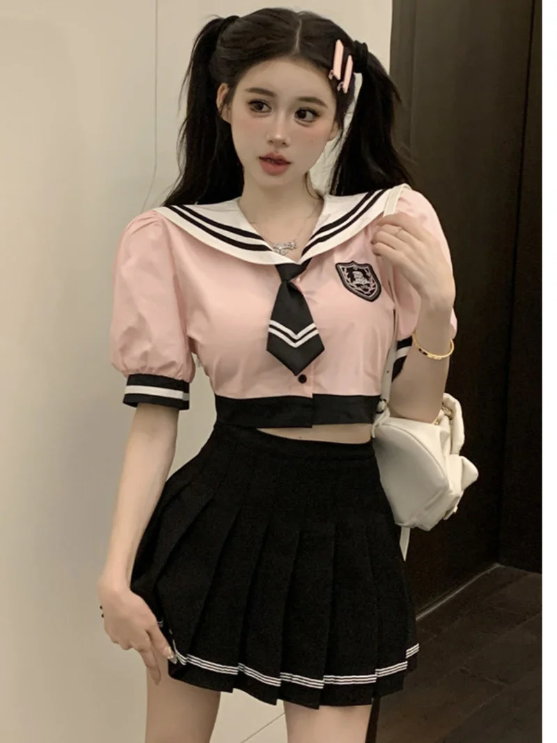 

System Sexy Solar JK Uniform Academy Girl Short Shirt Women Dress Sweet Lovely Youth Dynamism Pleats Summer Bareback New MWTE