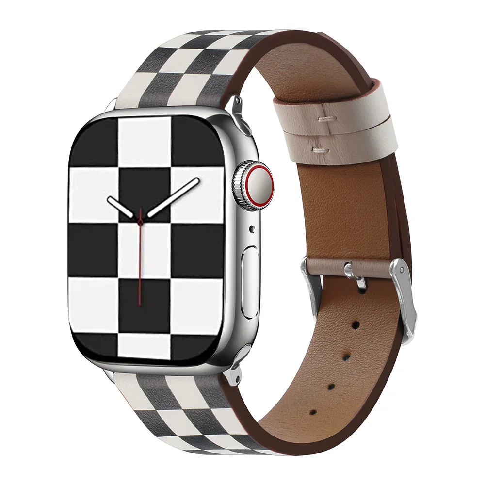 Роскошные клетчатые ремешки, совместимые с Apple Watch Band 38 мм-49 мм, ремешок из натуральной кожи для iWatch Series Ultra 8 7 6 5 4 3 21 S