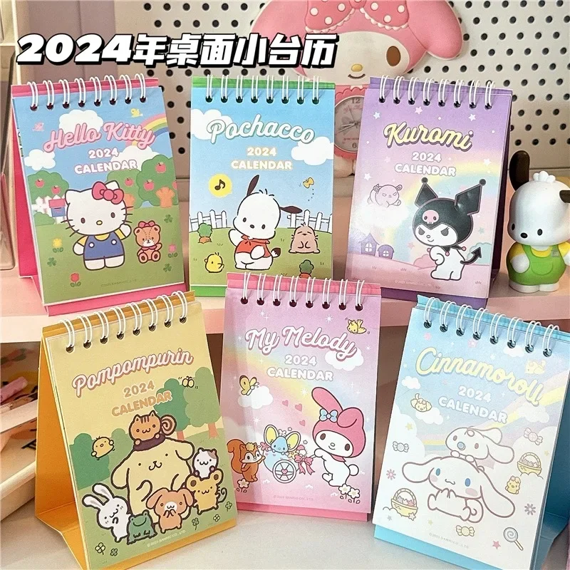 

2024 Sanrio Kawaii Hello Kitty Cartoon Mini Desk Calendar Table Calendar with Children Memory Small Fresh Coil Color Pages Gift