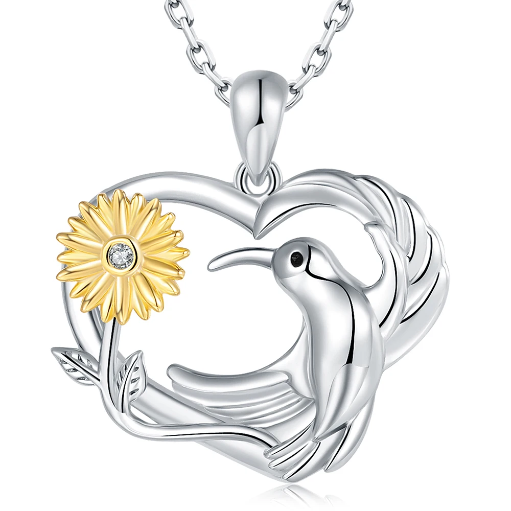 

925 Sterling Silver Hummingbird Necklaces Cute Animal Pendant Sunflowers Mothers Day Birthday Gift Jewelry for Women Wife Mom