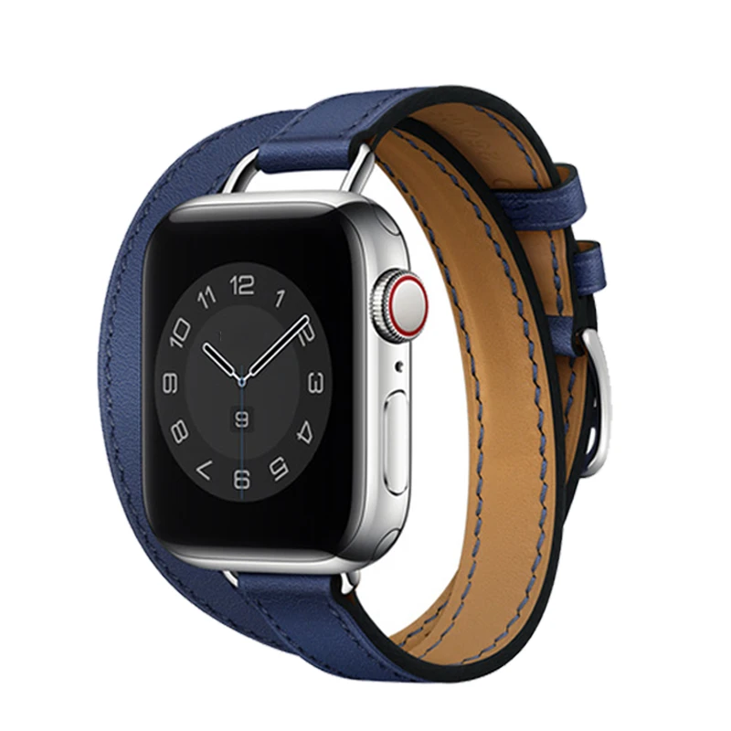 애플 워치 밴드용 슬림 어태티즈 더블 투어 가죽 스트랩, 울트라 49mm, 45mm, 41mm, 44mm, 42mm, 38, 40 팔찌