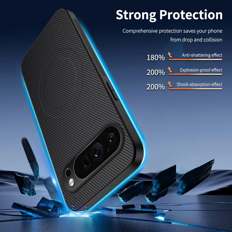 Luxury Carbon Fiber Slim Shockproof Phone Case with Protective Lens Cover