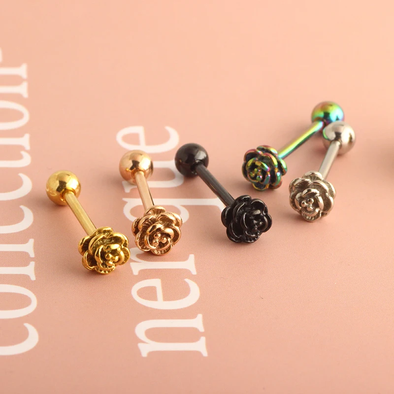 Rose Gem Heart Tongue Piercing langue Tongue Rings Surgical Steel Nipple Ring Helix Piercing Earring Jewelry