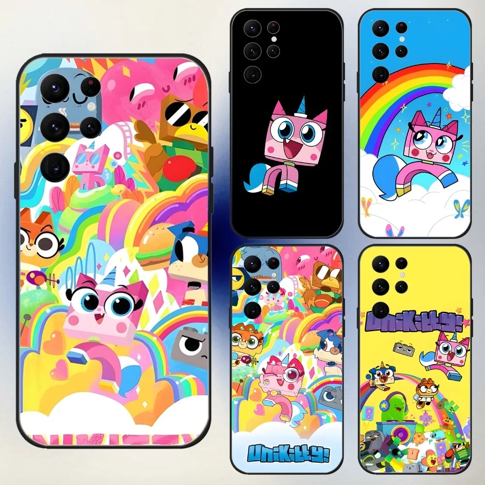 Мультяшный чехол для телефона Unikitty для Samsung S24,23,22,30,21,10,9,Ultra,Plus,Lite,FE,5G, черный мягкий чехол