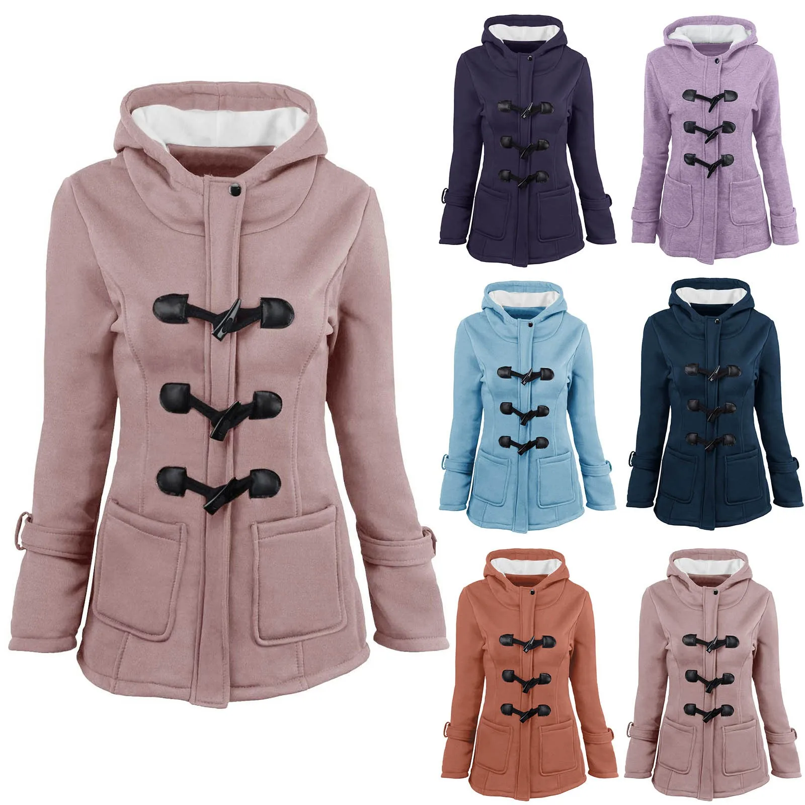 

2023 Casual Women Trench Coat Autumn Winter Zipper Hooded Coat Female Long Trench Coat Horn Button Outwear Ladies Top Coat