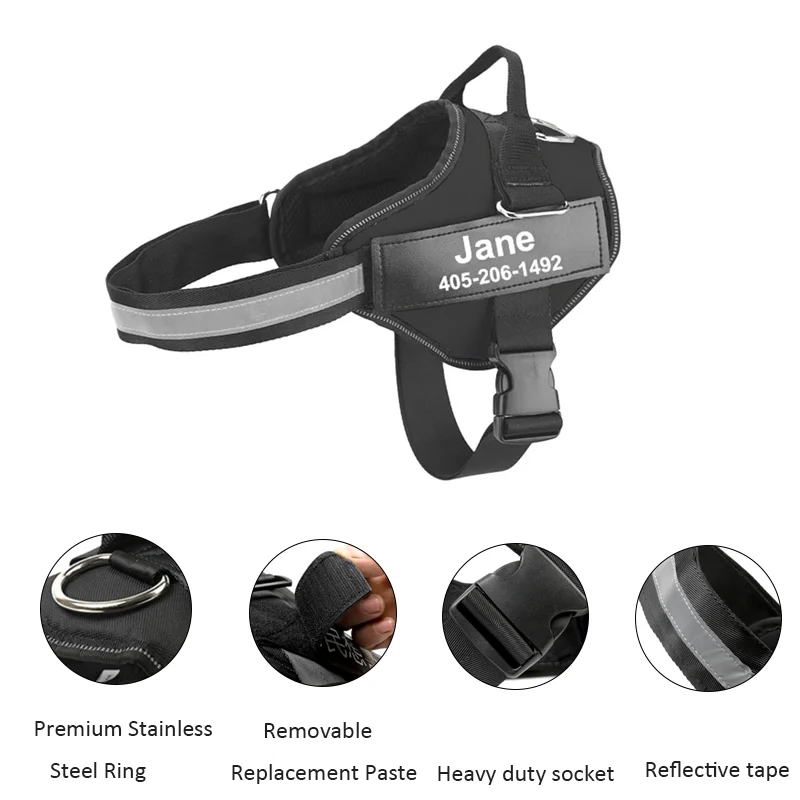 Personalized Dog Harness Reflective Adjustable Dog Harness Vest For small Medium large Dog Harness Vest Training Walking Running