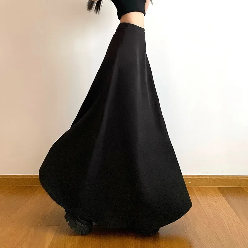 New high waisted slim temperament half skirt for women loose fitting casual black large swing umbrella skirt A-line long skirt