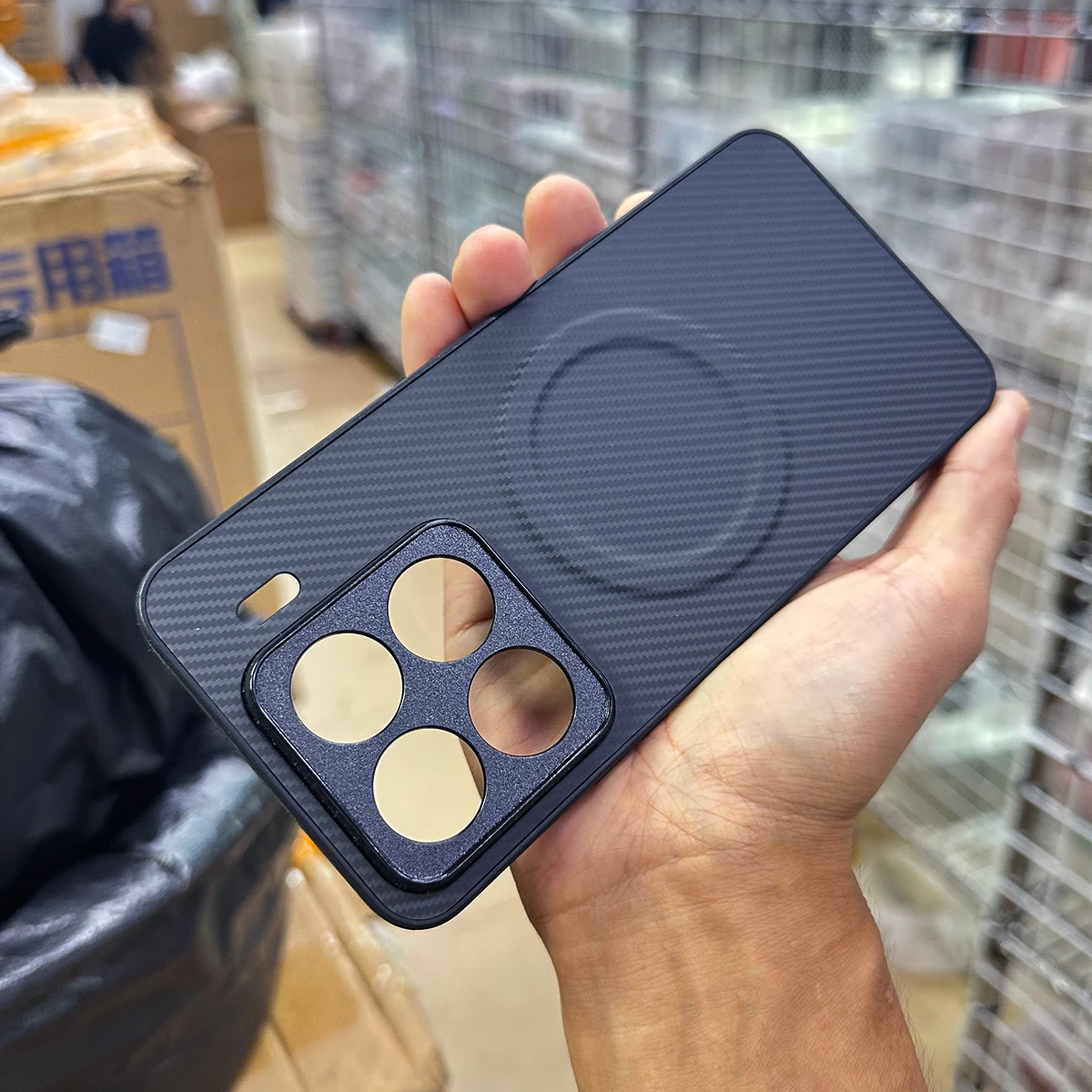 Carbon Fiber Texture Leather Magnetic Shockproof Case with Full Camera Protection
