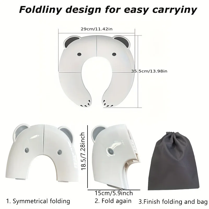 1pcs Bear Design Foldable Travel Potty Seat for Kids Portable Toilet Training Seat with Non-Slip soft glue Pad PP Material