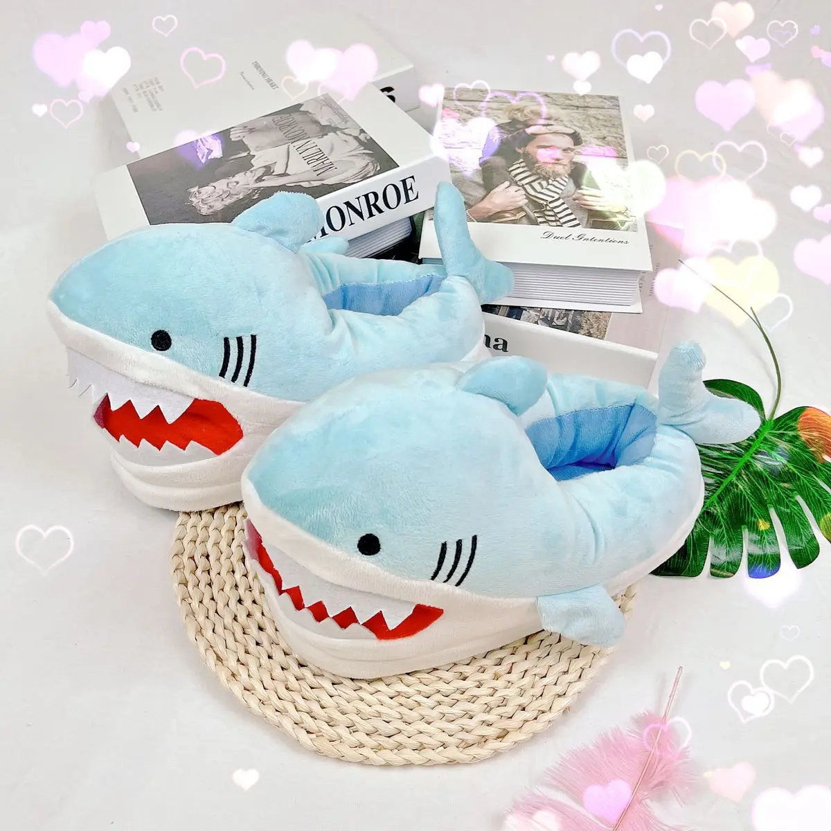 Funny Fuzzy Shark Slippers Men Women Free Size Winter Indoor