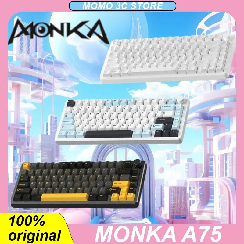 

Механическая клавиатура Monka A75, проводная/Беспроводная/Bluetooth клавиатура с 81 клавишами, RGB подсветка, прокладка, алюминиевый сплав, игровые клавиатуры для ПК