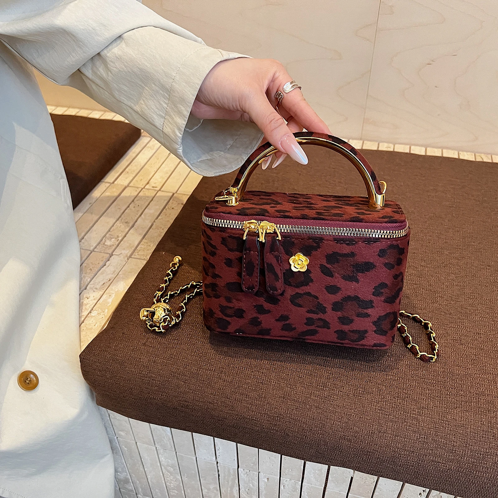 Faux Suede Leopard Print Handbag Large Crossbody Bag with Handle Makeup Bag for Women Work Shopping Travel Daily