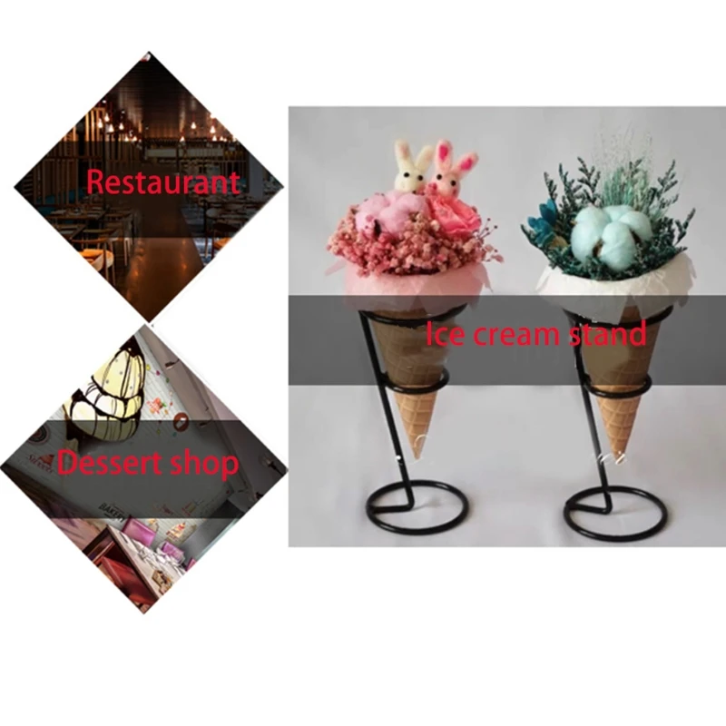 Ice Cream Cone Holder Black Iron Ice Cream Holder Cupcake Cones Stand Rack Display Snow Cones Sushi Hand Rolls Popcorn