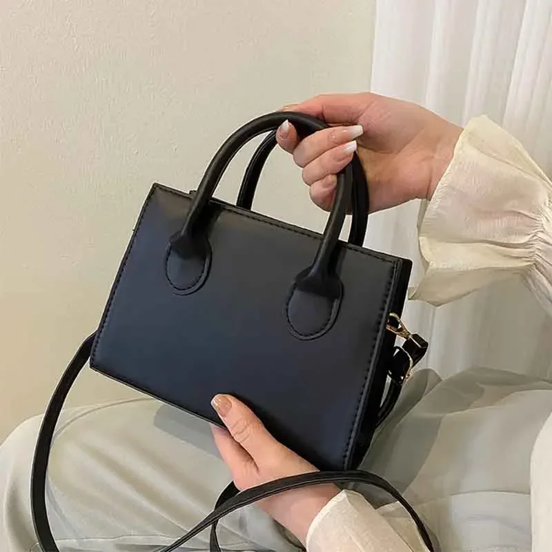 Minimalist Black Small Square Bag All-Match Top Handle Purse Classic Shoulder Bag for Work Women Handbags Crossbody Bags Purse