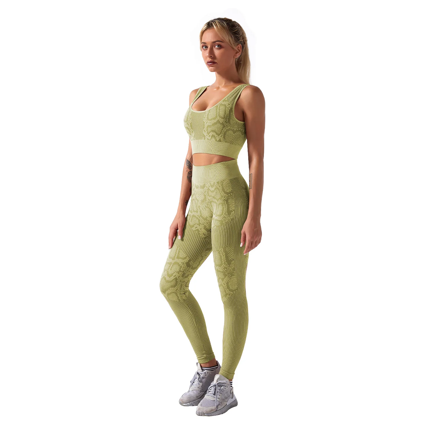 Two Piece Set Women Athletic Gym Wear Snake Print Sports Suits 2022 ...