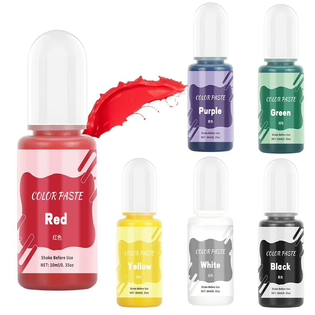 10ml 6Colors High Concentration Water-Based Color Paste Oil Based Cream Color Paste Pigment DIY Pinch Glue AB Silicone Coloring