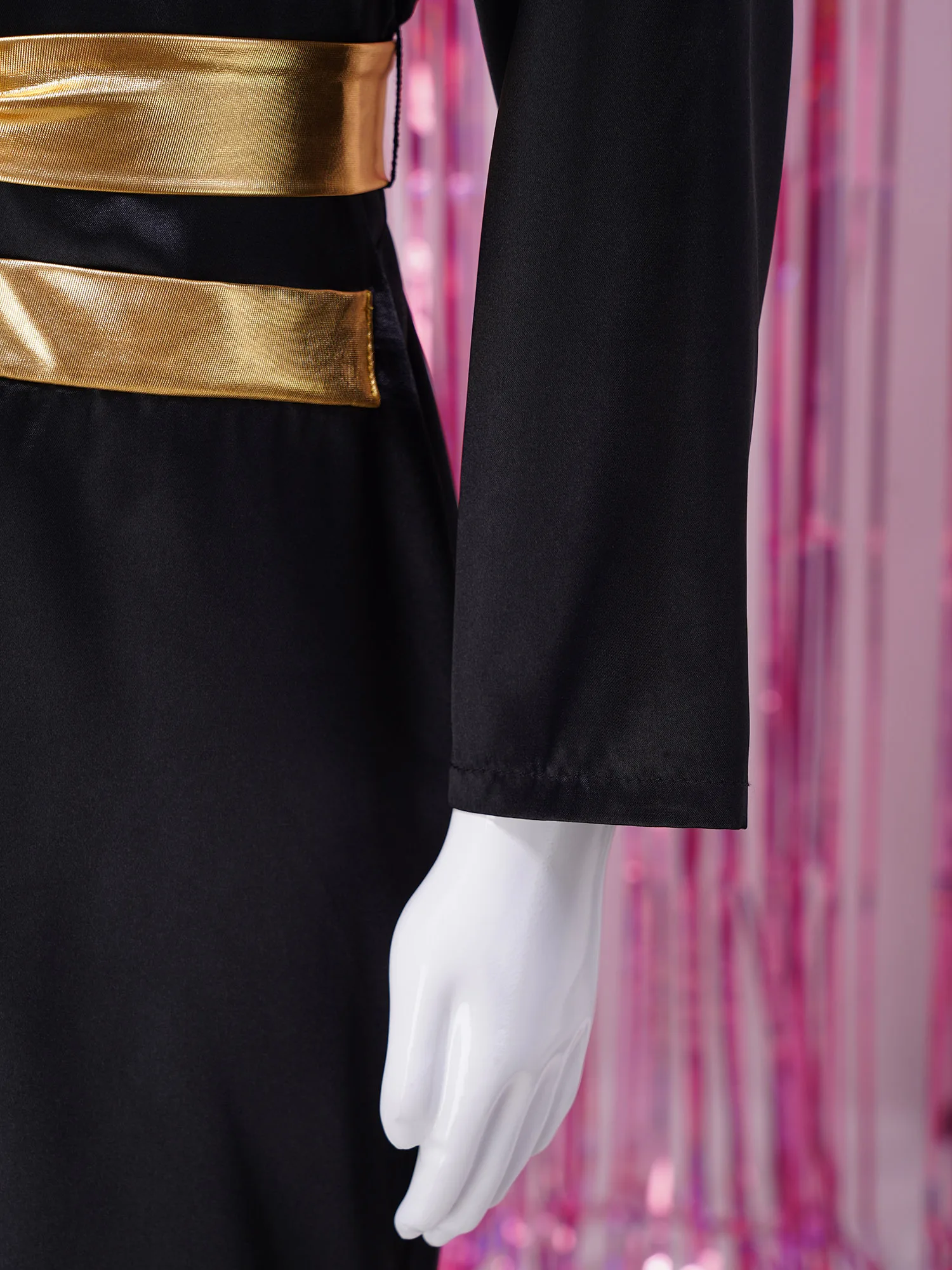 Boxermantel für Kinder, Jungen und Mädchen, langärmelig, glänzender Satin-Cardigan, Kapuzenumhang mit Gürtel, Halloween-Mottoparty, Boxer-Cosplay-Kostüm – Detail 34