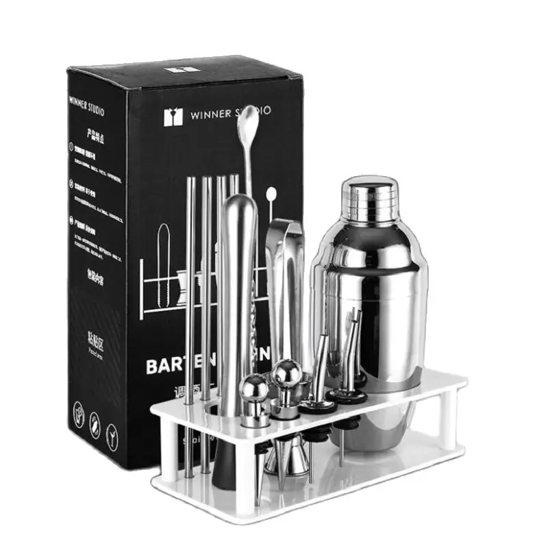 Stainless Steel Cocktail Shaker Set Bar ware Set Bartender Kit Plastic Rack cocktail shaker