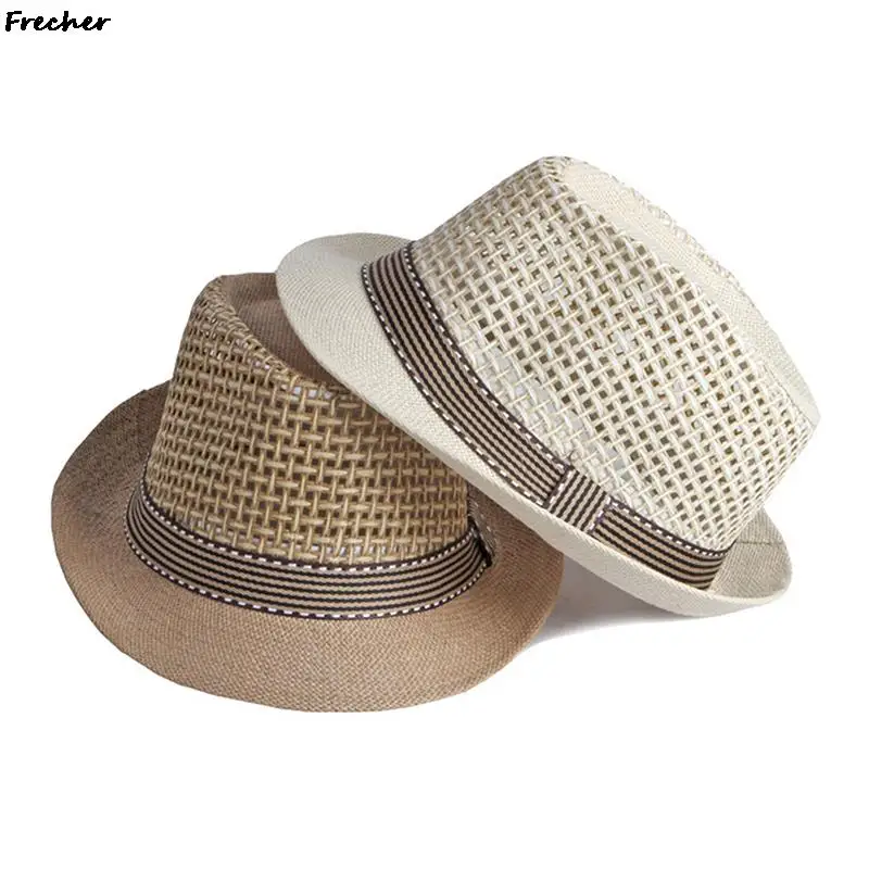 British Men Beach Sun Hats Summer Cowboy Fedora Retro Jazz Hat Breathable Straw Caps Outdoor Panama Man Gentleman Holiday Sunhat sun hat sun protection hat fedora hat